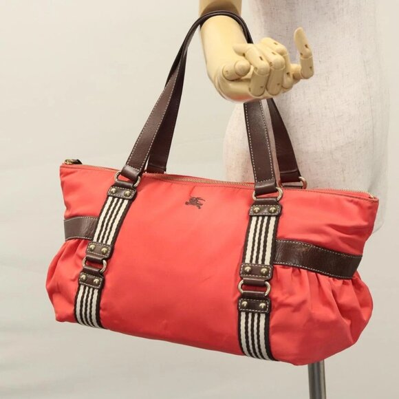 BURBERRY Blue Label Tote Bag Nylon Red Auth - Picture 1 of 16